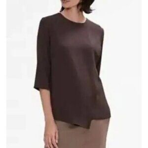 M.M. LaFleur Bourgeois Blouse Small Molasses Brown Asymmetrical Hem Keyhole Back
